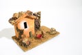 Christmas decorations, nativity scene houses isolated in a white Royalty Free Stock Photo