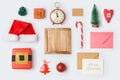 Christmas decorations and objects for mock up template design.View from above. Royalty Free Stock Photo