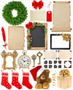 Christmas decorations, ornaments and gifts. Paper and frames iso Royalty Free Stock Photo