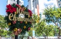 Christmas decorations and ornaments in public area getting ready for the year end festive celebrations