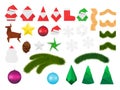 Christmas decorations and ornaments set. Festive elements including paper origami toys of Santa Claus and snowman, snowflake and e