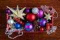 Christmas Decorations packed away in a cardboard box. box with christmas decorations Royalty Free Stock Photo