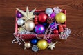 Christmas Decorations packed away in a cardboard box. box with christmas decorations Royalty Free Stock Photo