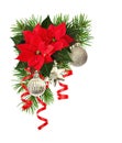 Christmas decorations and poinsettia flowers in a holiday corner Royalty Free Stock Photo