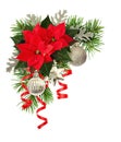 Christmas decorations and poinsettia flowers in a holiday corner Royalty Free Stock Photo