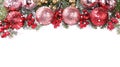Christmas decorations, postcard, banner for showing, Happy new year 2021 background with bokeh lights, branches with balls and Royalty Free Stock Photo