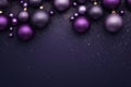 Christmas decorations with purple christmas balls and place for text