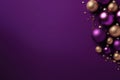 Christmas decorations with purple christmas balls and place for text