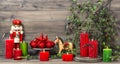 Christmas decorations with red candles and vintage toys