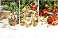 Christmas decorations red green gold Holidays greetings card Royalty Free Stock Photo