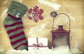 Christmas decorations on rustic wooden background Royalty Free Stock Photo