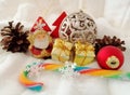 Christmas decorations, santa claus, lolipop, snowflakes, close up Royalty Free Stock Photo