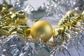 Christmas decorations in silver and golden garland wreaths Royalty Free Stock Photo