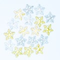 Christmas decorations,  silver snowflakes and gold snowflakes on white background Royalty Free Stock Photo