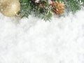 Christmas decorations on a snowy background Royalty Free Stock Photo