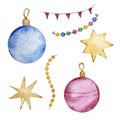 Christmas decorations, stars, garlands and beads