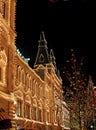 Christmas decorations on the street on the background of the Moscow Kremlin. Manezhnaya Square Royalty Free Stock Photo