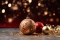 christmas decorations on a table with red and gold balls Royalty Free Stock Photo