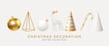 Christmas decorations vector collection. Set of realistic 3d white gold trendy decorations for christmas design isolated Royalty Free Stock Photo