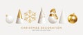 Christmas decorations vector collection. Set of realistic 3d white gold trendy decorations for christmas design isolated Royalty Free Stock Photo