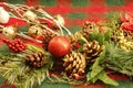 CHRISTMAS decorations, white branches, pine cones, red berries, evergreen branches Royalty Free Stock Photo