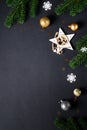 Christmas decorations, white and gold christmas ornament with christmas tree on blackbackground. Royalty Free Stock Photo