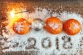 Christmas decorations on a wooden background Royalty Free Stock Photo