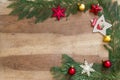 Christmas decorations on wooden background