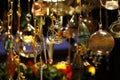 Closeup photo made with Christmas decorations - glass baubles, balls, lights Royalty Free Stock Photo