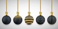 Christmas decorative black balls set with glitter, vector illustration Royalty Free Stock Photo