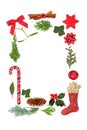 Christmas Decorative Border with Baubles and Flora Royalty Free Stock Photo