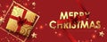 Christmas Decorative Border made of Festive Elements Background .Calligraphic Merry christmas golden texture and realistic ribbon