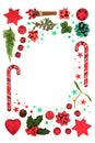 Christmas Decorative Border with Stars Baubles and Flora Royalty Free Stock Photo