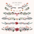 Christmas decorative borders with hand drawn floral branches