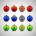 Christmas decorative colorful balls set with glitter, vector illustration Royalty Free Stock Photo