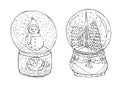 Christmas decorative coloring illustration with snowglobe.