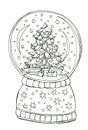 Christmas decorative coloring illustration with snowglobe.