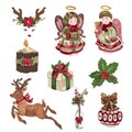 Christmas decorative elements set. Royalty Free Stock Photo