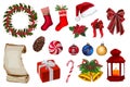 Christmas decorative elements set. Royalty Free Stock Photo