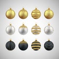 Christmas decorative glitter balls set, vector illustration Royalty Free Stock Photo