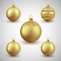 Christmas decorative gold glitter balls set, vector illustration Royalty Free Stock Photo