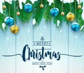 Christmas Decorative Greeting Poster in Blue Wooden Background