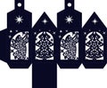 Christmas decorative lantern with angels and Christmas trees. Stencil for cutting and New Year`s decor Royalty Free Stock Photo