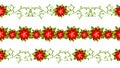 Christmas decorative set of poinsettia seamless borders