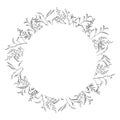 Christmas decorative simple greeting card, invitation. Holiday floral circle, frame. Wreath of hand drawn dry grass and