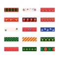 Christmas decorative tape washi sticker strips for text decoration. Set of colorful patterned washi tape. Vector illustration Royalty Free Stock Photo