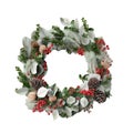 Christmas decorative wreath of holly, ivy, mistletoe, cedar and leyland leaf winter with pine cones isolated Transparent png