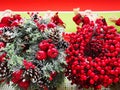 Christmas decorative wreaths and Santa Clauses