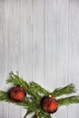 Christmas decored branches on wood background Royalty Free Stock Photo