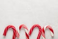 Christmas decors with gray background. Candy cane. Top view with copy space